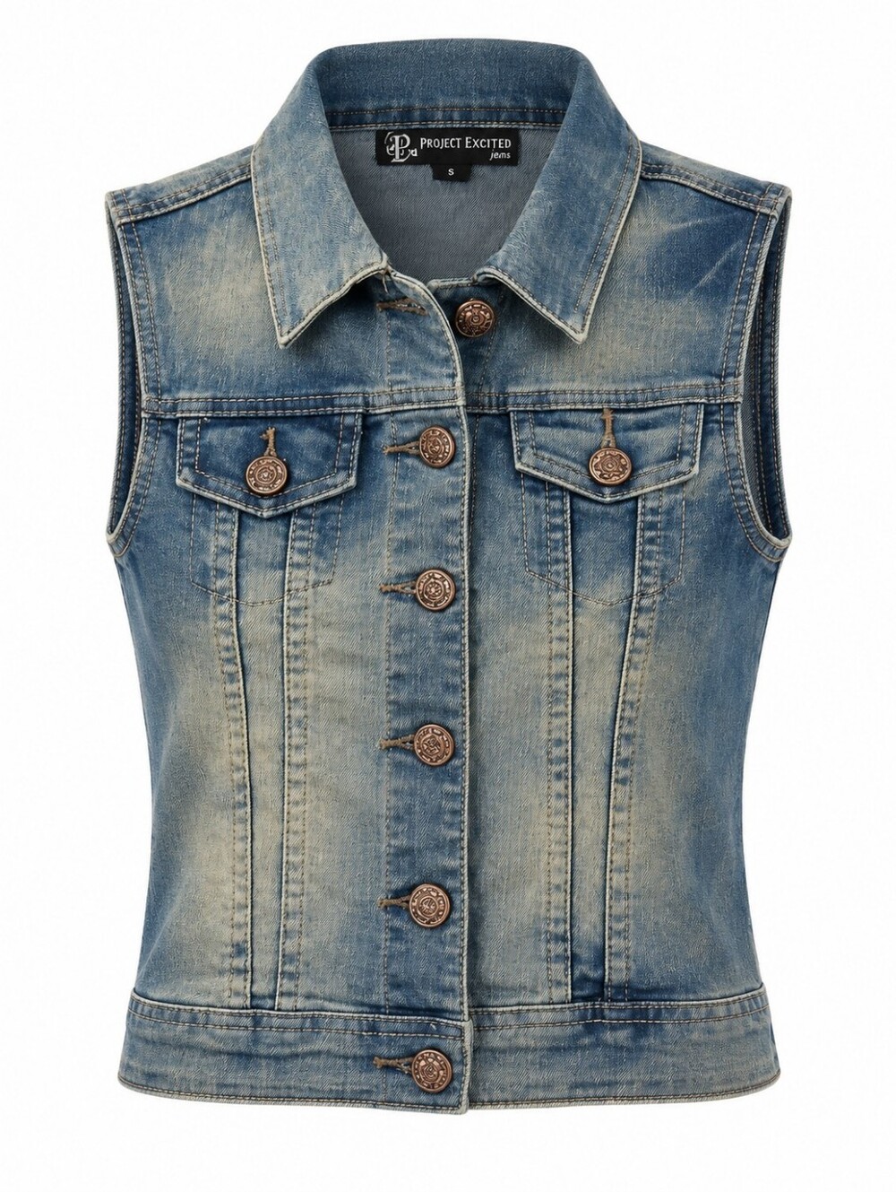 Grunge Distressed Denim Project Eighteen Vest Junior's Size S Western Cowgirl